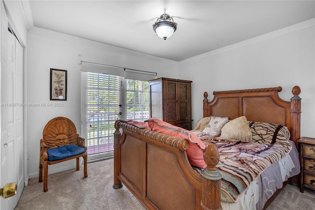 10213 SW 156th Ave, Miami, FL 33196 - bedroom with access to exterior, light colored carpet, crown molding, and a closet