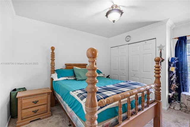 10213 SW 156th Ave, Miami, FL 33196 - bedroom featuring light carpet, a closet, and crown molding