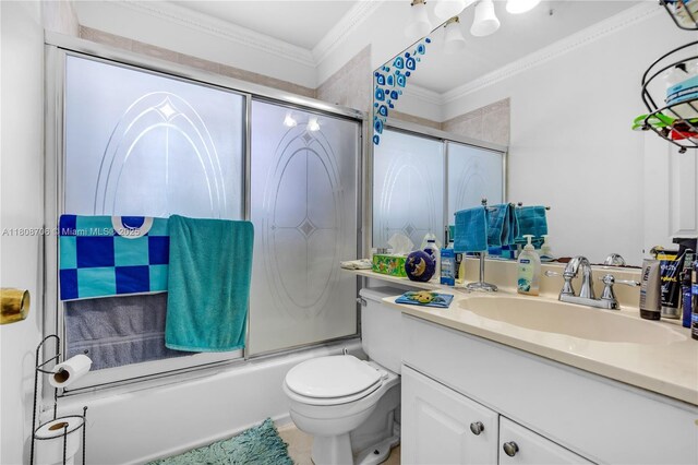 10213 SW 156th Ave, Miami, FL 33196 - full bath with vanity, bath / shower combo with glass door, and ornamental molding