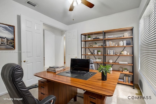 11564 Puerto Blvd, Boynton Beach, FL 33437 - home office featuring a ceiling fan and baseboards