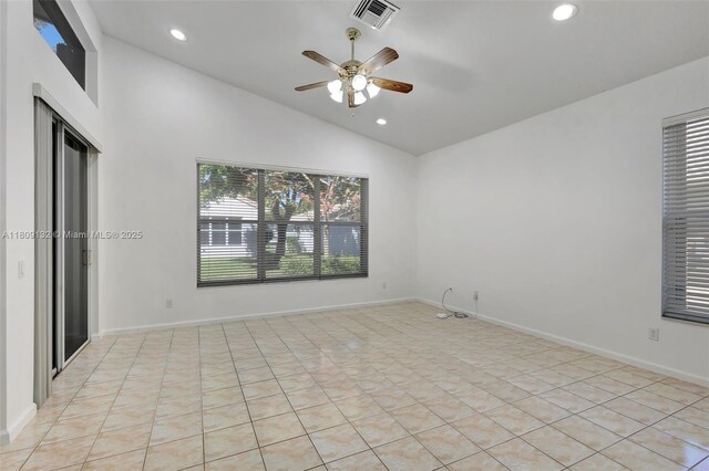 11564 Puerto Blvd, Boynton Beach, FL 33437 - spare room featuring lofted ceiling, a ceiling fan, recessed lighting, and baseboards