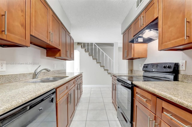 6160 Camp Lee Rd, West Palm Beach, FL 33417 - kitchen with black electric range oven, under cabinet range hood, a sink, dishwasher, and light countertops