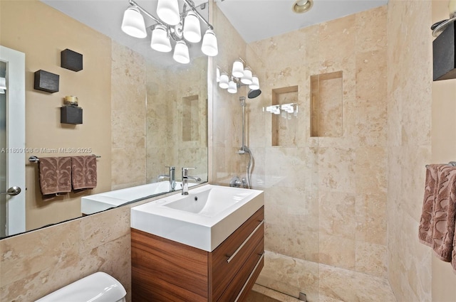 1771 Wa Kee Na Dr, Miami, FL 33133 - full bath with a walk in shower, tile walls, vanity, a chandelier, and toilet