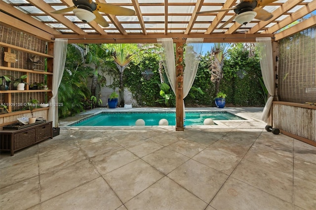 1771 Wa Kee Na Dr, Miami, FL 33133 - swimming pool with a ceiling fan, a patio, and a pergola