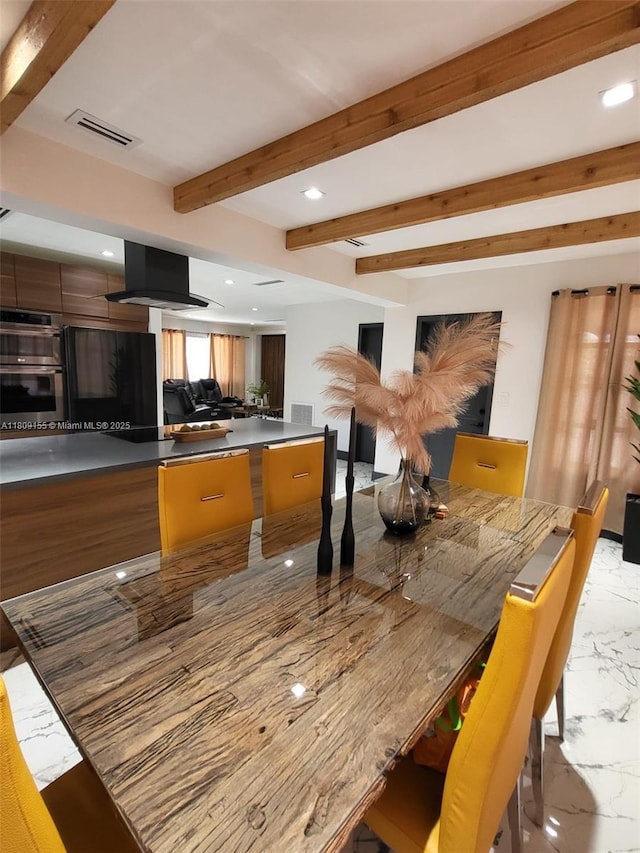 7672 La Salle Blv, Miramar, FL 33023 - dining space with light marble finish flooring, recessed lighting, and beam ceiling