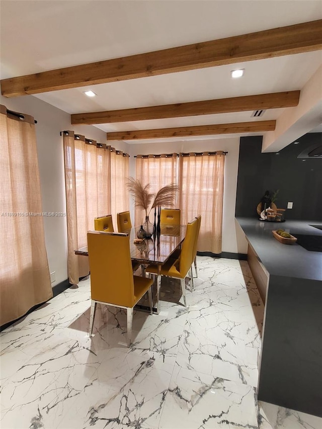 7672 La Salle Blv, Miramar, FL 33023 - dining space featuring beamed ceiling, recessed lighting, and light marble finish floors