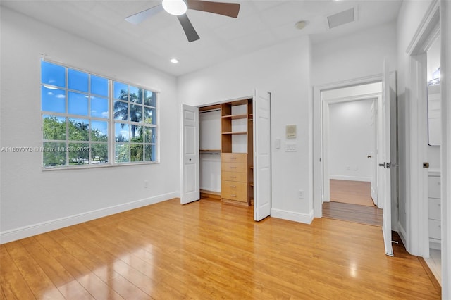 5466 SW 187th Ter, Miramar, FL 33029 - unfurnished bedroom featuring light wood finished floors, baseboards, a ceiling fan, recessed lighting, and a closet