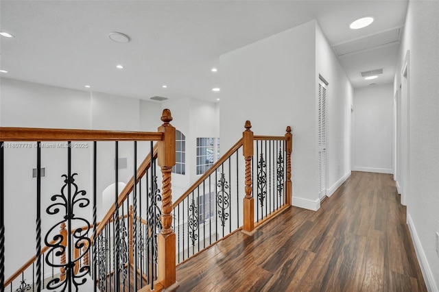 5466 SW 187th Ter, Miramar, FL 33029 - corridor featuring wood finished floors, an upstairs landing, baseboards, and recessed lighting