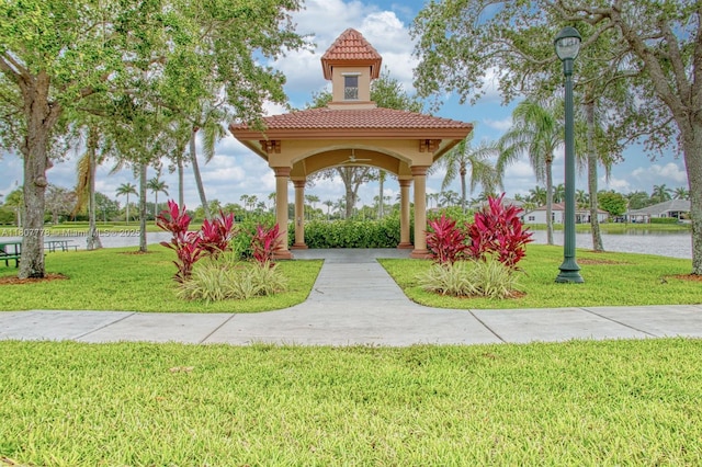 5466 SW 187th Ter, Miramar, FL 33029 - view of property's community with a water view, a lawn, and a gazebo