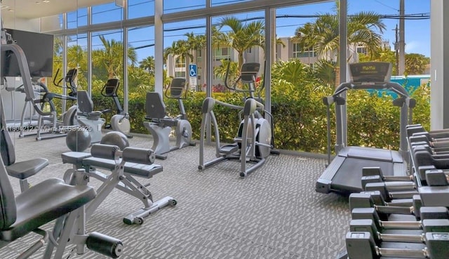 9940 W Bay Harbor Dr Unit 4E-S, Bay Harbor Islands, FL 33154 - gym featuring expansive windows and carpet