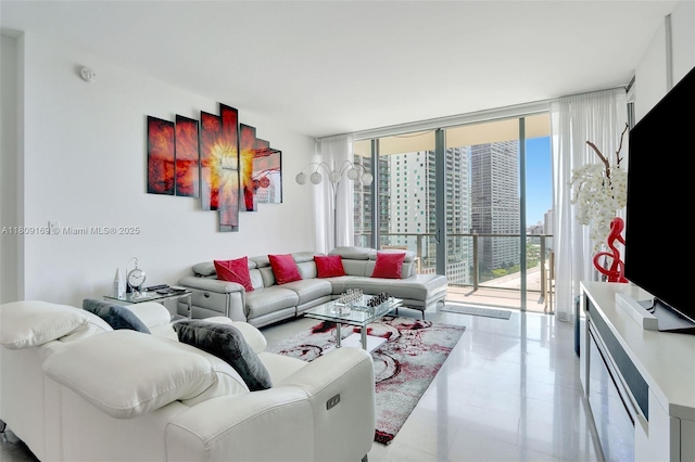 68 SE 6th St Unit 1203, Miami, FL 33131 - tiled living room featuring expansive windows