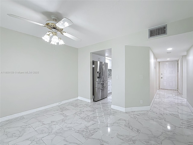 1100 SW 130th Ave Unit 111H, Pembroke Pines, FL 33027 - empty room featuring baseboards, light marble finish flooring, a ceiling fan, and recessed lighting