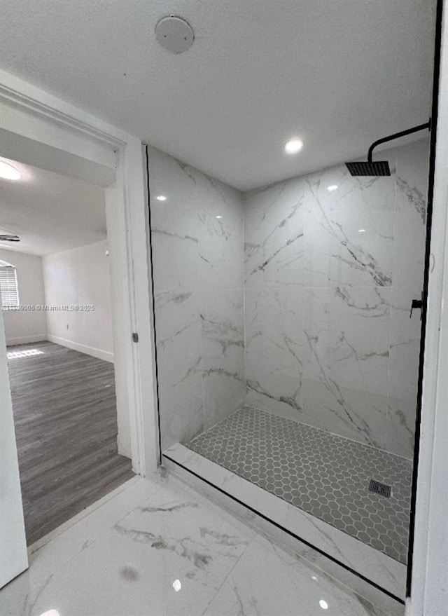 12455 SW 187th Ter, Miami, FL 33177 - full bathroom with a marble finish shower, marble finish floors, baseboards, and recessed lighting