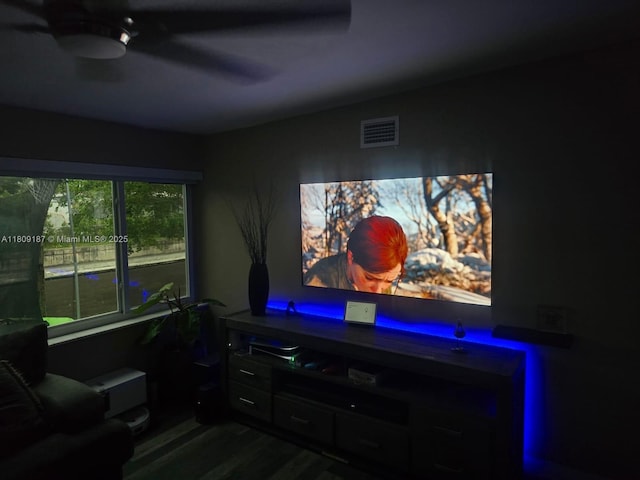 5812 NW 20th Ct, Margate, FL 33063 - living area featuring dark wood-style flooring and a ceiling fan