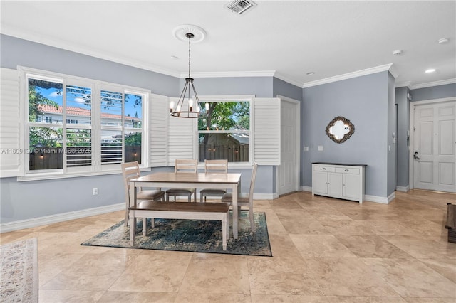 849 SW 11th Ct, Fort Lauderdale, FL 33315 - dining area featuring a chandelier, baseboards, crown molding, and recessed lighting