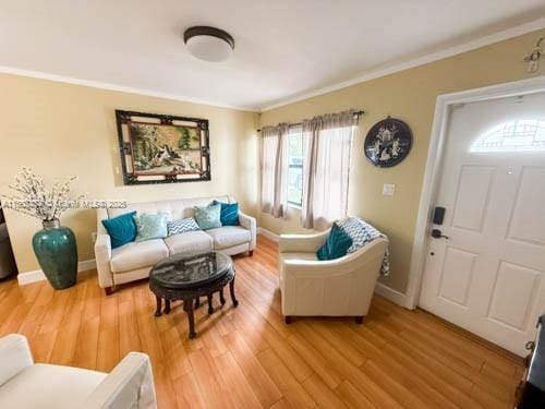 11321 SW 162nd Ter, Miami, FL 33157 - living area featuring light wood finished floors, crown molding, and baseboards