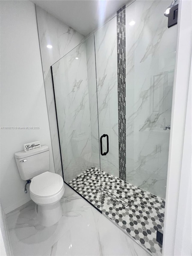 2903 W 64th St, Lehigh Acres, FL 33971 - full bathroom with toilet, marble finish floors, a marble finish shower, and baseboards