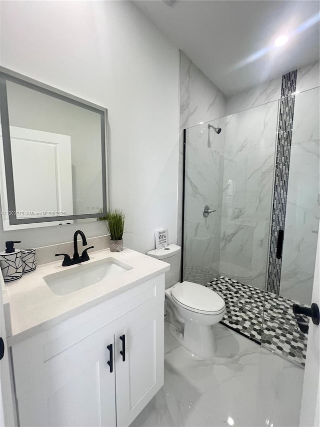 2903 W 64th St, Lehigh Acres, FL 33971 - bathroom featuring marble finish floors, toilet, a marble finish shower, and vanity