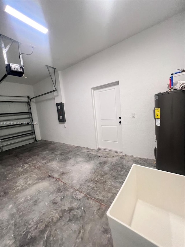 2903 W 64th St, Lehigh Acres, FL 33971 - garage with electric panel, electric water heater, a garage door opener, and a sink