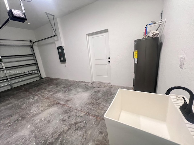 2903 W 64th St, Lehigh Acres, FL 33971 - garage with electric water heater, a sink, a garage door opener, and electric panel