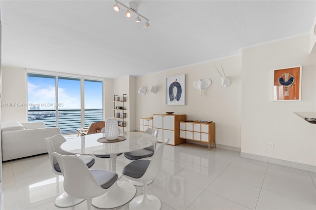 325 S Biscayne Blvd Unit 3926, Miami, FL 33131 - dining space featuring a water view, light tile patterned floors, baseboards, and expansive windows