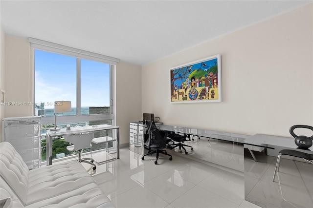 325 S Biscayne Blvd Unit 3926, Miami, FL 33131 - office space with tile patterned flooring, a wall of windows, and a water view