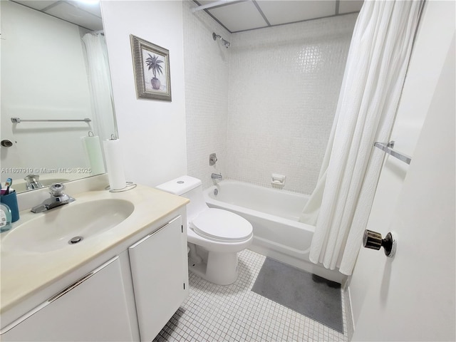 7950 W Mcnab Rd Unit 214, Tamarac, FL 33321 - full bathroom featuring shower / bathtub combination with curtain, vanity, toilet, and tile patterned flooring