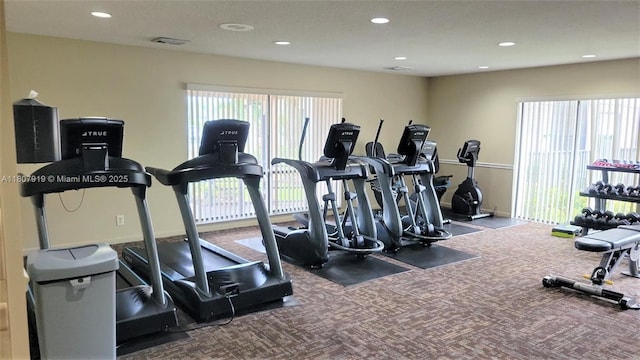 7950 W Mcnab Rd Unit 214, Tamarac, FL 33321 - workout area featuring carpet flooring, recessed lighting, and baseboards