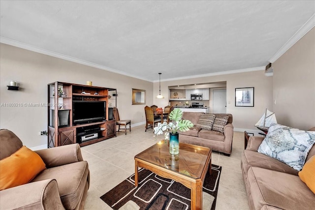 3111 N Ocean Dr Unit 904, Hollywood, FL 33019 - living area with crown molding, baseboards, and light tile patterned floors