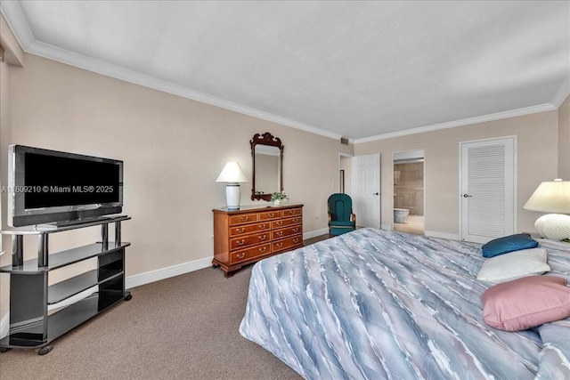3111 N Ocean Dr Unit 904, Hollywood, FL 33019 - carpeted bedroom featuring ornamental molding, baseboards, and connected bathroom