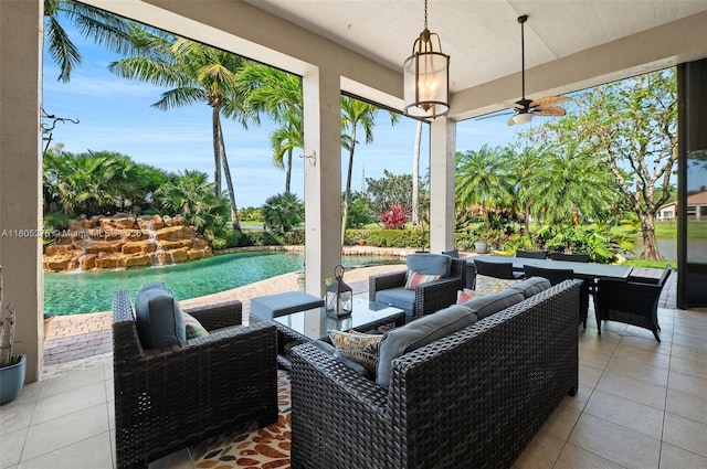13990 SW 41st St, Davie, FL 33330 - view of patio / terrace with outdoor lounge area, a ceiling fan, and an outdoor pool