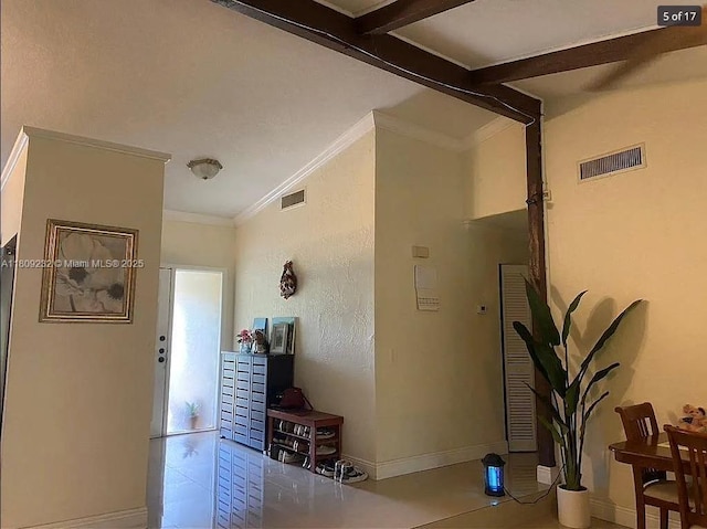 9315 SW 170th Ln, Palmetto Bay, FL 33157 - hall with baseboards, ornamental molding, and beam ceiling