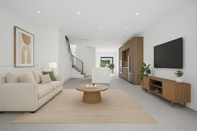 2839 SW 25th St, Miami, FL 33133 - living room featuring stairs and recessed lighting