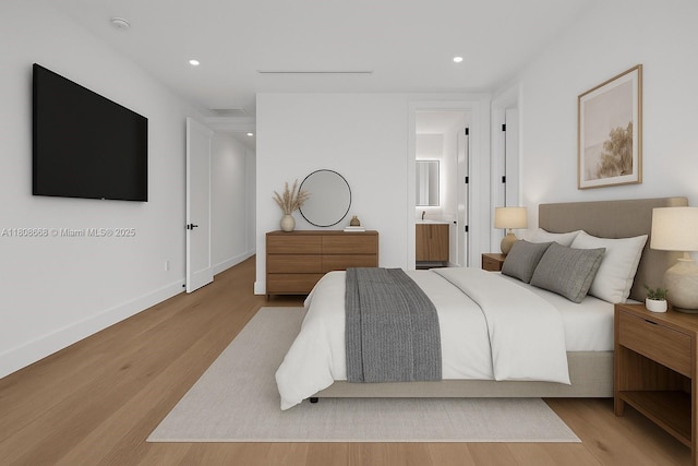 2839 SW 25th St, Miami, FL 33133 - bedroom featuring wood finished floors, recessed lighting, baseboards, and ensuite bathroom