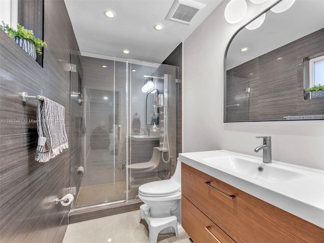 5650 W 21st Ave, Hialeah, FL 33016 - full bathroom with tile patterned flooring, vanity, toilet, a shower stall, and recessed lighting