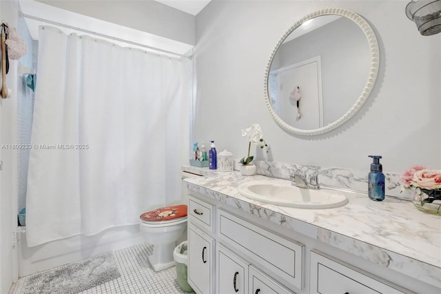 4441 NW 16th St Unit J108, Lauderhill, FL 33313 - full bathroom with vanity, toilet, tile patterned floors, and shower / bath combo with shower curtain