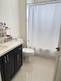 3801 SW 149th Ave, Miami, FL 33185 - bathroom featuring vanity, toilet, shower / bathtub combination with curtain, and tile patterned flooring