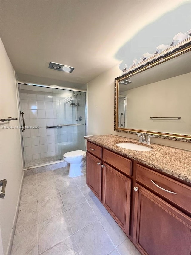 4545 Luxemburg Ct Unit 103, Lake Worth, FL 33467 - bathroom with toilet, vanity, a stall shower, and tile patterned floors