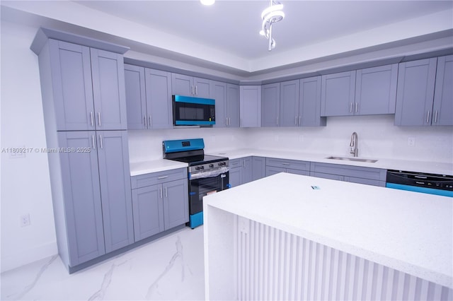 1023 Pilgrim, Lehigh Acres, FL 33974 - kitchen featuring stainless steel range with electric cooktop, a sink, dishwasher, light countertops, and light marble finish flooring