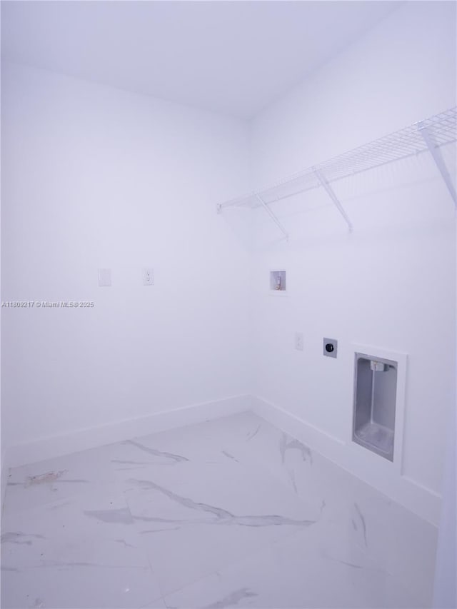 1023 Pilgrim, Lehigh Acres, FL 33974 - laundry room featuring electric dryer hookup, baseboards, marble finish floors, and hookup for a washing machine