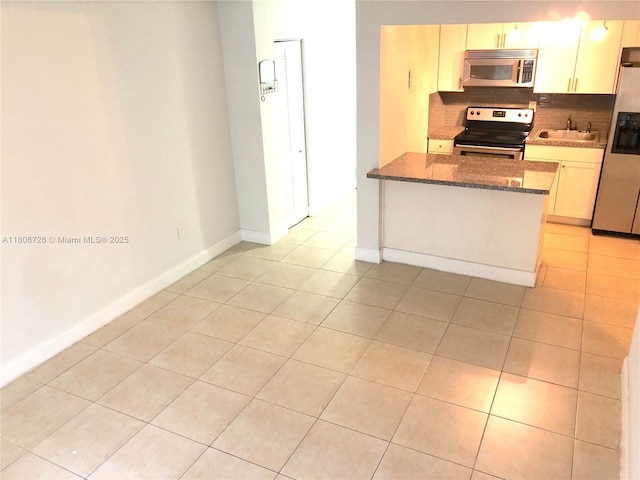4301 NW S Tamiami Canal Dr Unit 3-209, Miami, FL 33126 - kitchen with appliances with stainless steel finishes, a sink, backsplash, light tile patterned flooring, and baseboards