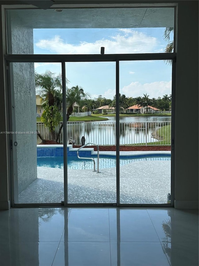 19401 Preserve Dr, Boca Raton, FL 33498 - view of swimming pool with a water view and a fenced backyard