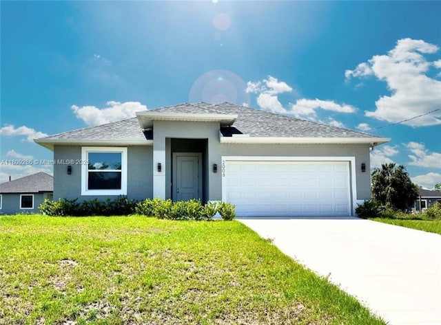 2008 Hercules Rd, La Belle, FL 33935 - view of front of property with an attached garage, a front lawn, stucco siding, driveway, and a shingled roof