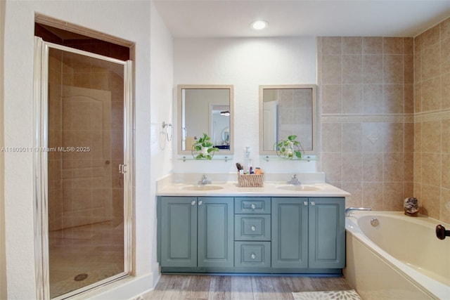 17375 SW 282nd St, Homestead, FL 33030 - bathroom featuring a stall shower, double vanity, and a garden tub
