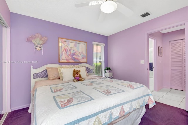 7713 Springwater Pl, Boynton Beach, FL 33437 - bedroom with carpet, a closet, a ceiling fan, and baseboards