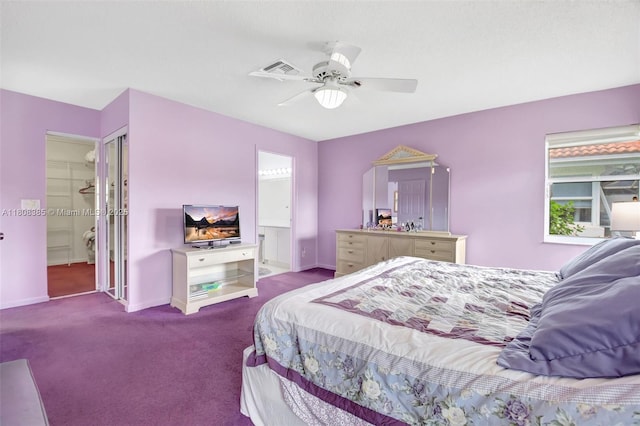 7713 Springwater Pl, Boynton Beach, FL 33437 - bedroom featuring carpet floors, connected bathroom, baseboards, and ceiling fan