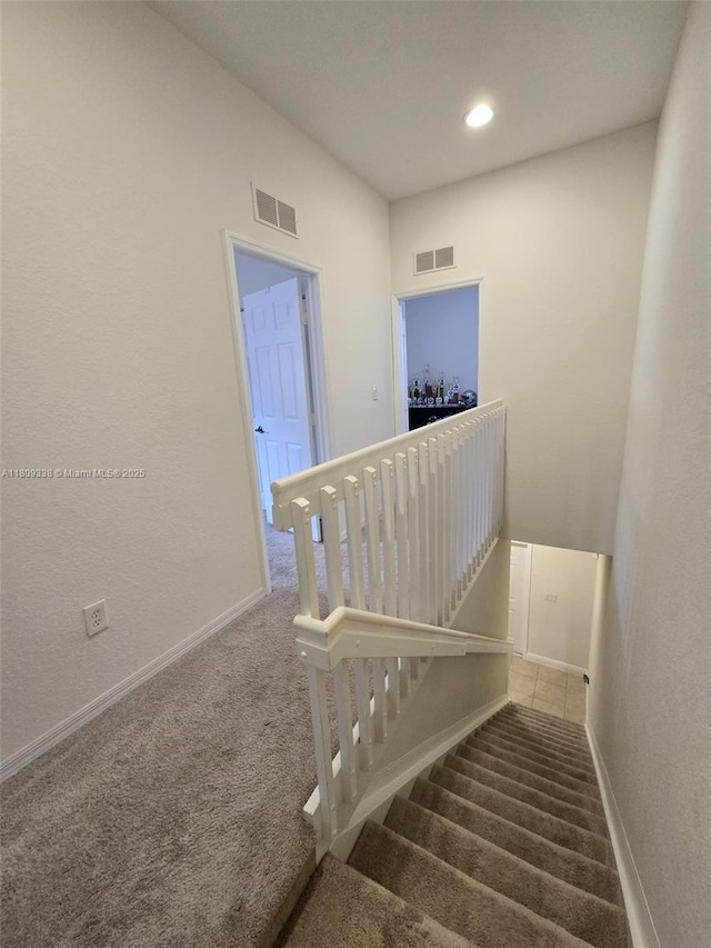 4940 SW 140th Ter Unit 14, Miramar, FL 33027 - stairs featuring carpet floors, baseboards, and recessed lighting