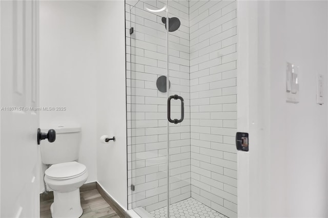 6933 SW 152nd Ct, Miami, FL 33193 - full bath featuring a stall shower, toilet, and wood finished floors
