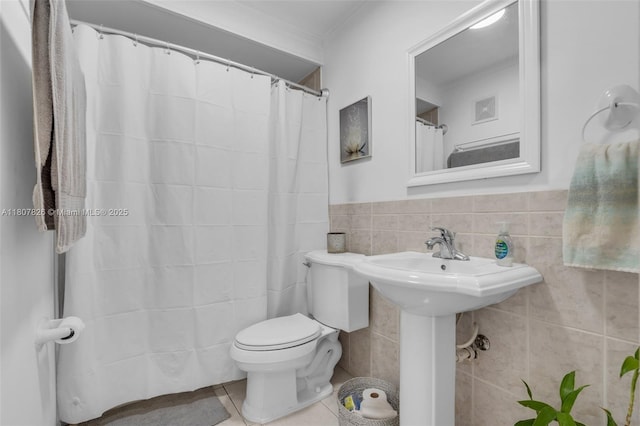 12946 SW 47th Ter, Miami, FL 33175 - full bathroom with tile walls, toilet, tile patterned flooring, and a shower with curtain