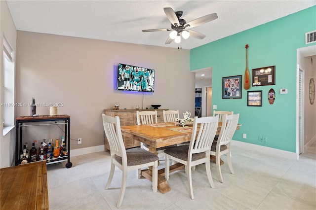 14912 SW 139th Ave, Miami, FL 33186 - dining area with a ceiling fan, baseboards, and light tile patterned flooring